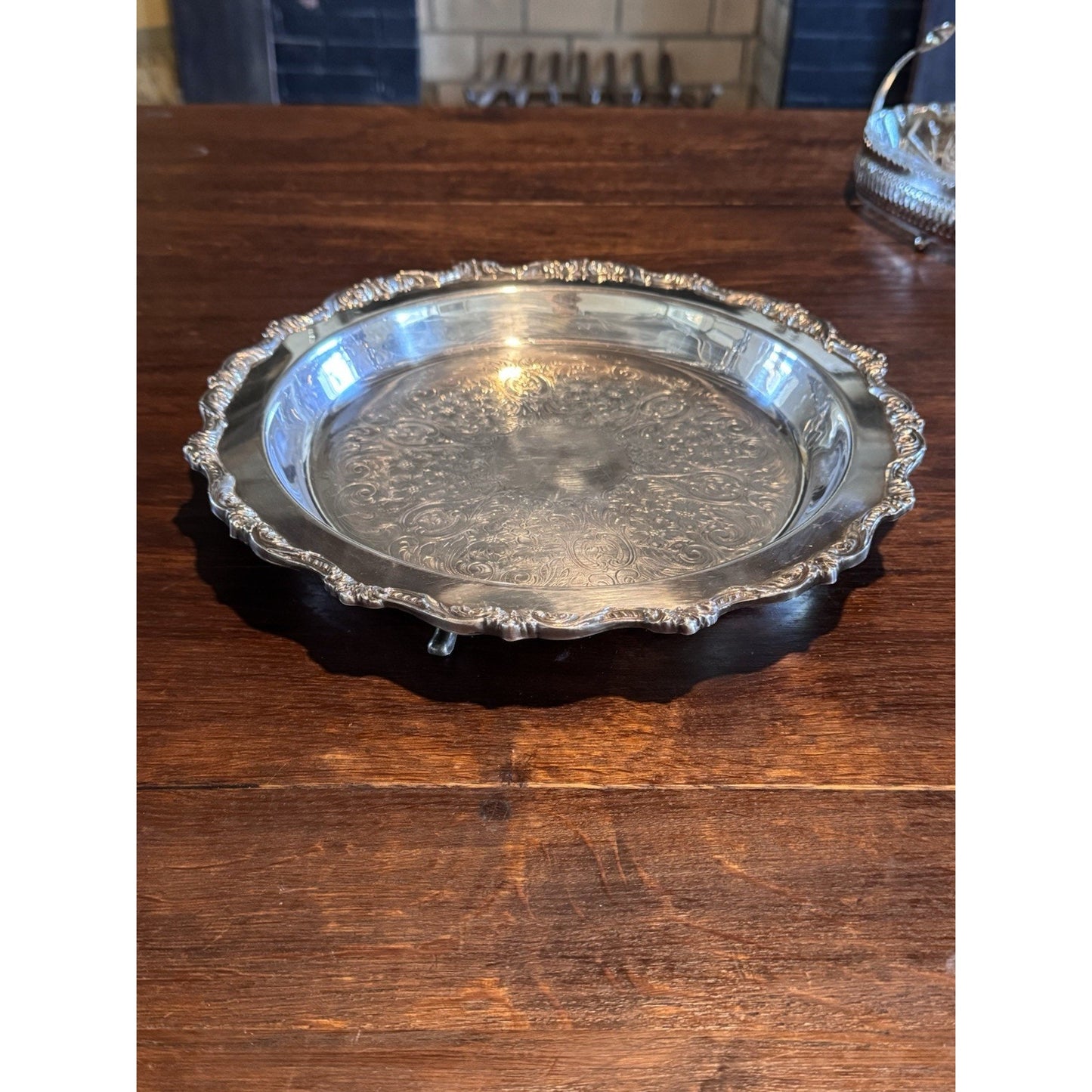 Silverplate Footed Round Serving Tray 11.75” Deep VINTAGE