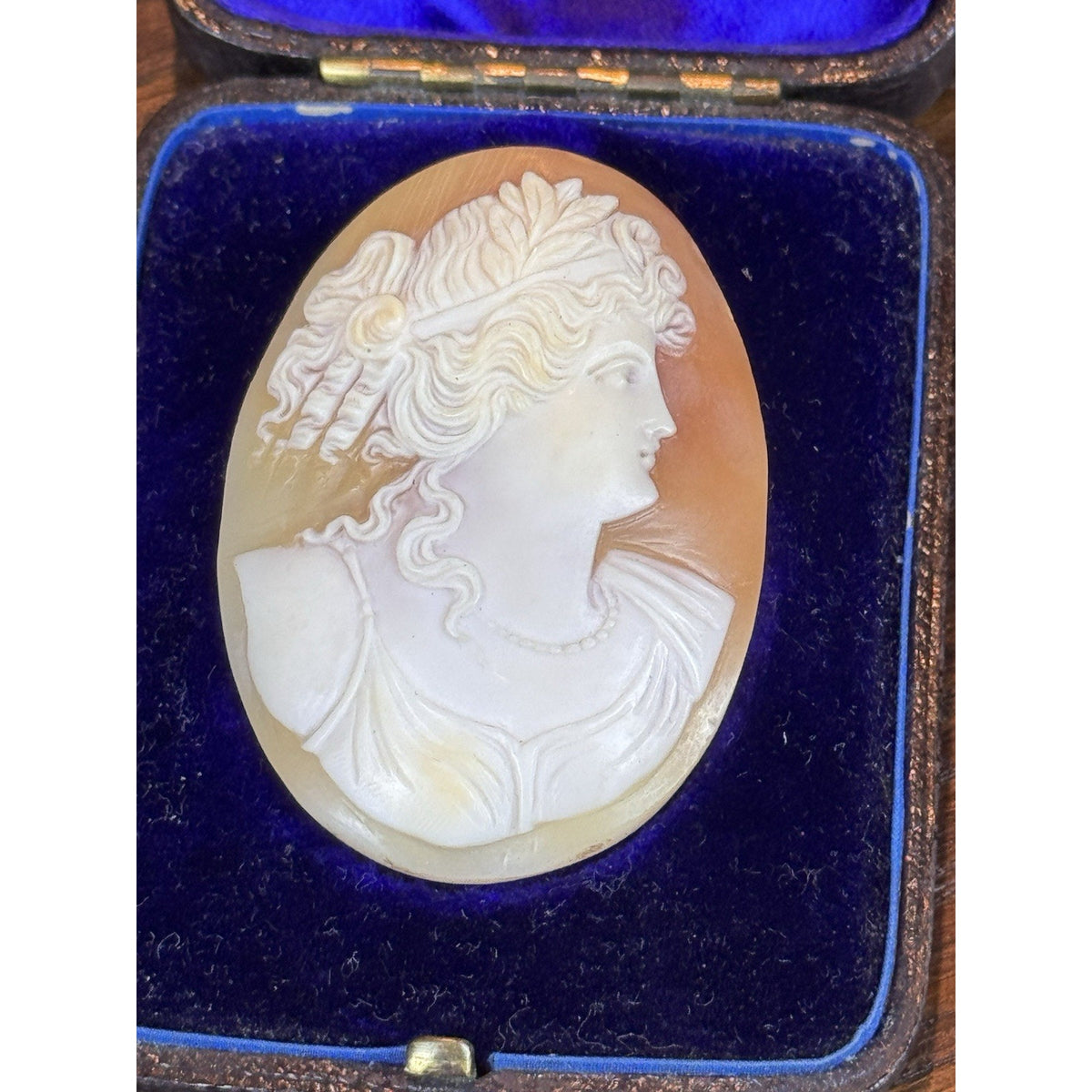 Victorian Shell Cameo Loose Carved Classical Woman Maiden Portrait 2” ANTIQUE