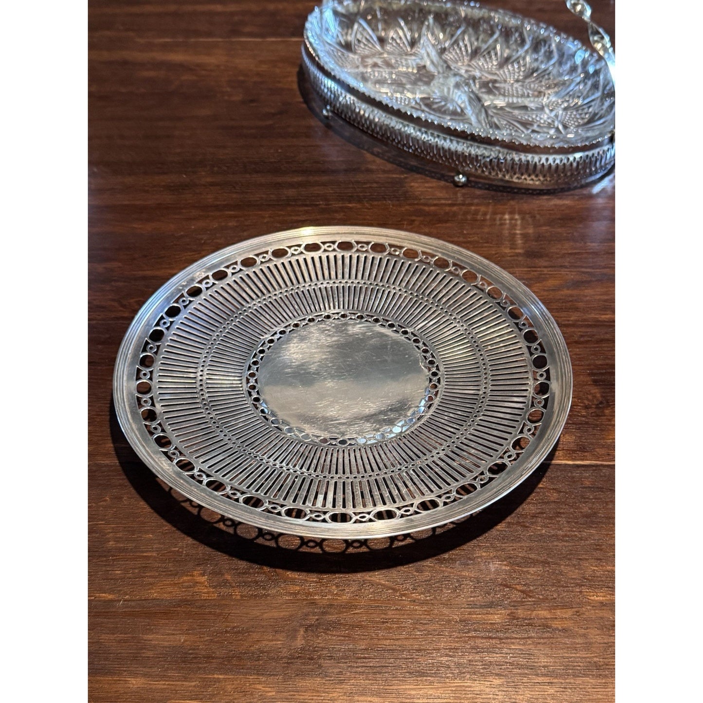 Silverplate Cake Plate Pierced Petit Fours Serving Plate Meriden 10” Vintage