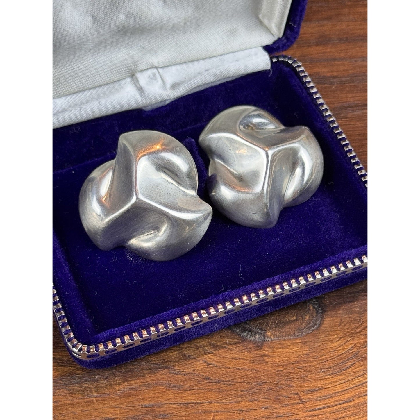Vintage Sterling Silver Mexico Clip Earrings Sculptural Modernist