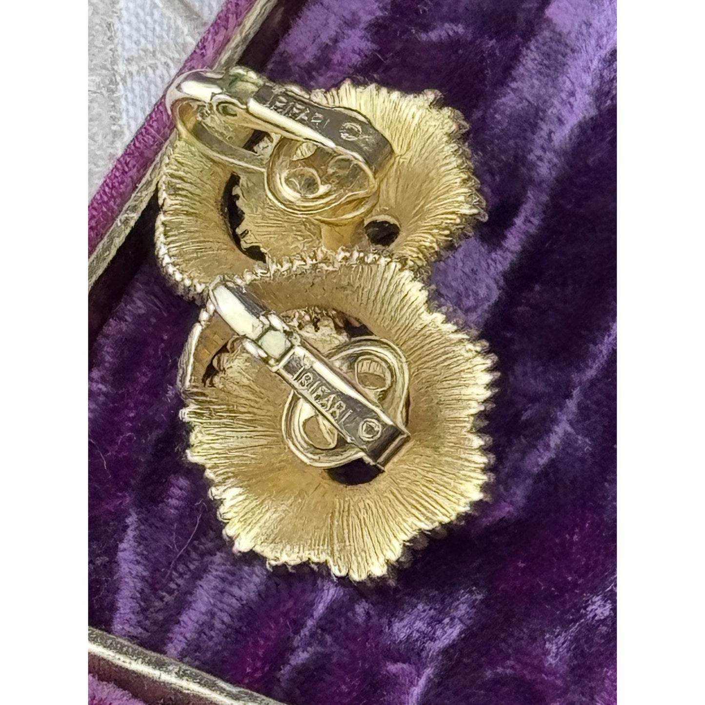 Vintage Trifari Clip Earrings Crown Trifari Goldtone Rhinestone Swirl .75”