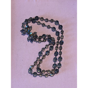 Vintage Austrian Crystal Bead Necklace Signed Gray Blue Faceted Beads 16”