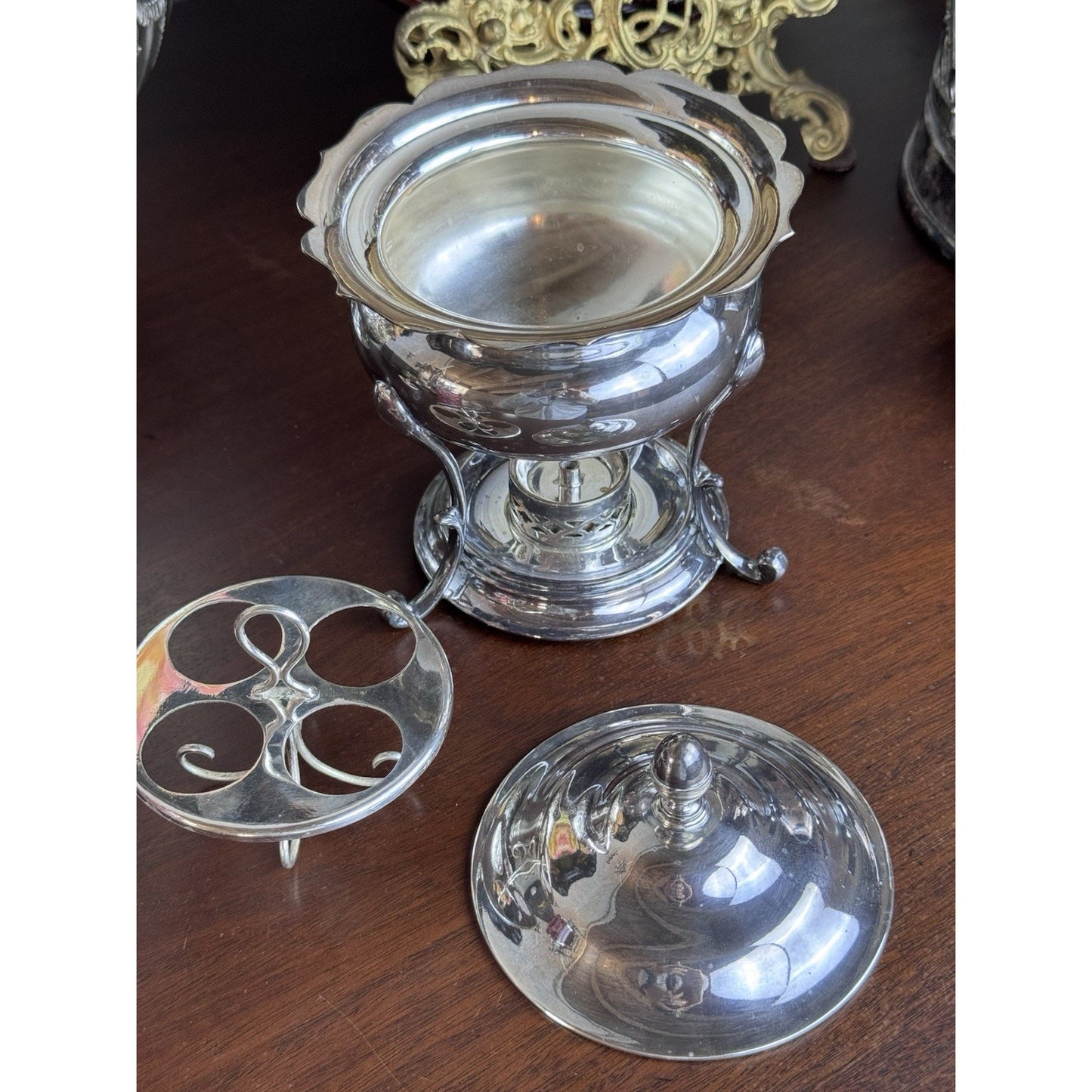 James Dixon & Sons English EPNS Silver Plate Egg Coddler Spirit Stove 7” Vintage