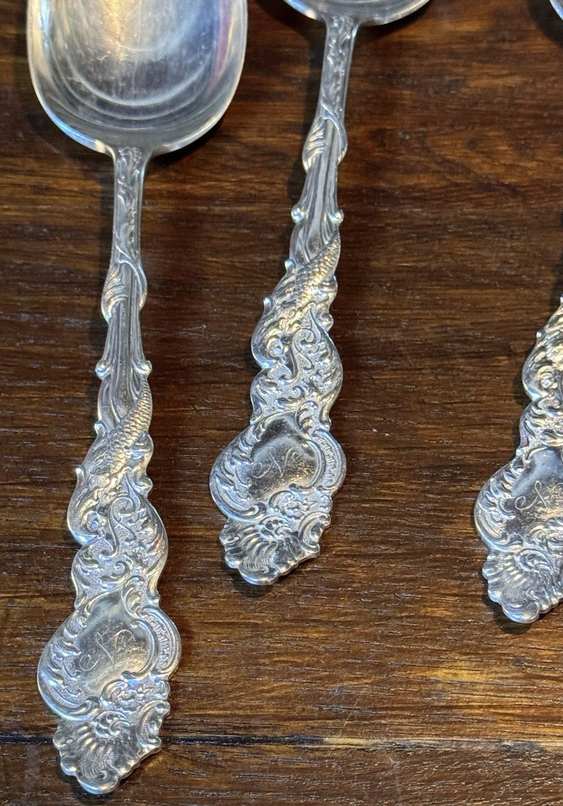 Silverplate Dinner Spoons 1847 Rogers Columbia Set Of 4 Ornate Monogram N 8.25”