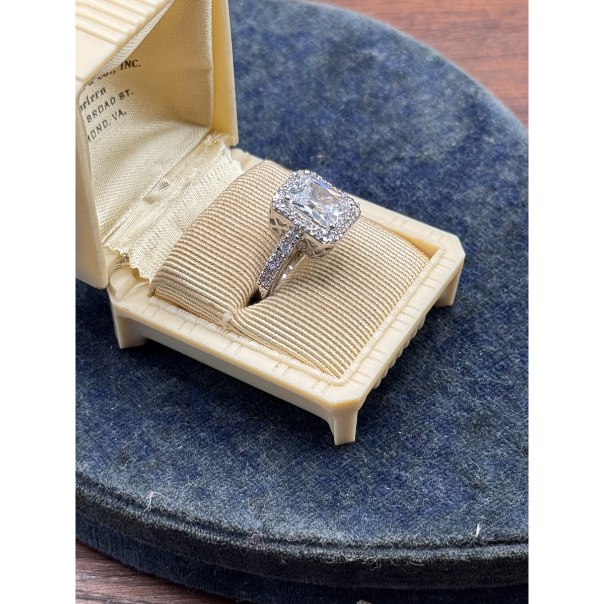 Silvertone Ring Clear Rhinestone Radiant Cut Halo Cocktail Statement Size 7
