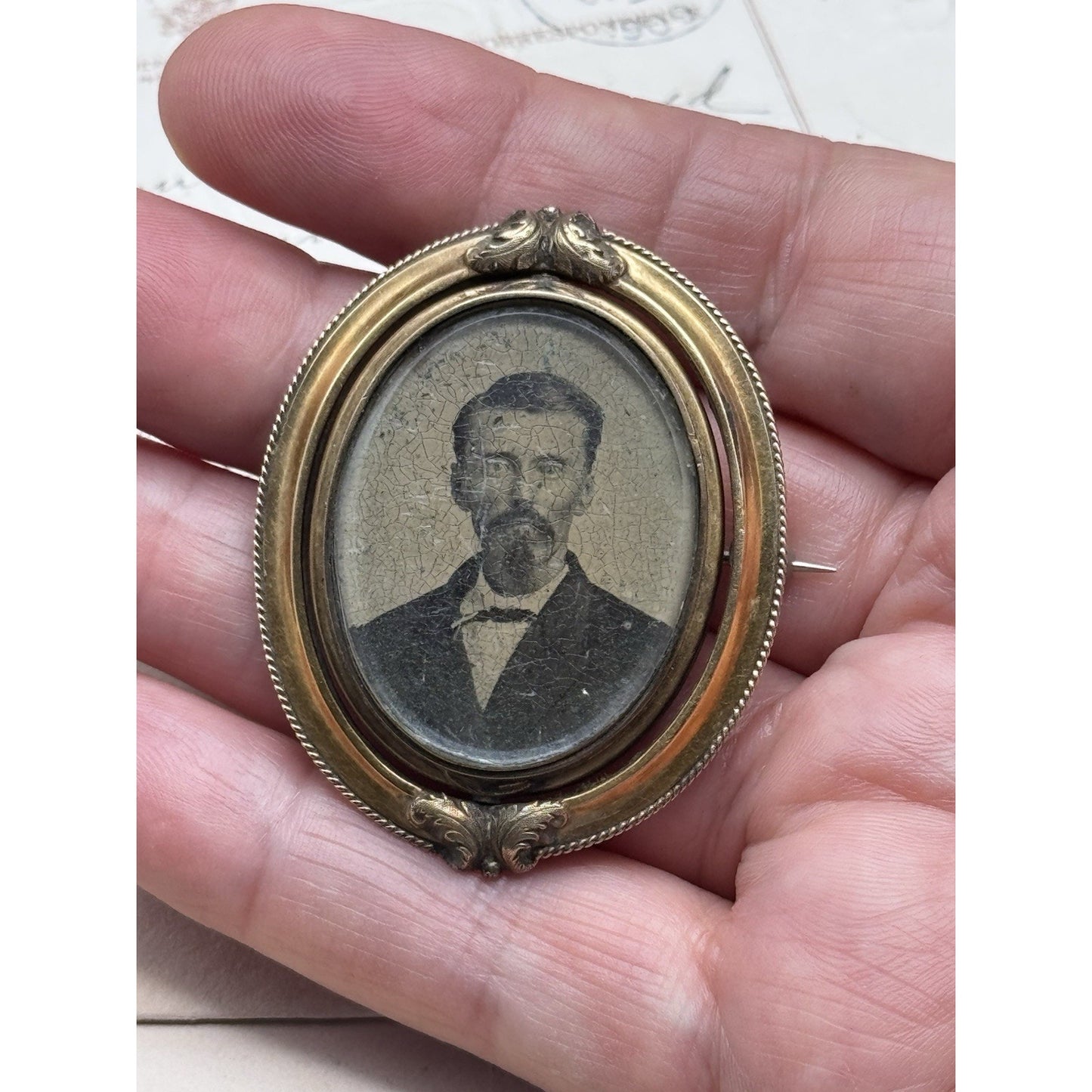 Victorian Gold Filled Mourning Brooch Swivel Hair Photo Portrait 2” ANTIQUE