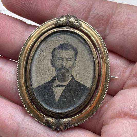 Victorian Gold Filled Mourning Brooch Swivel Hair Photo Portrait 2” ANTIQUE