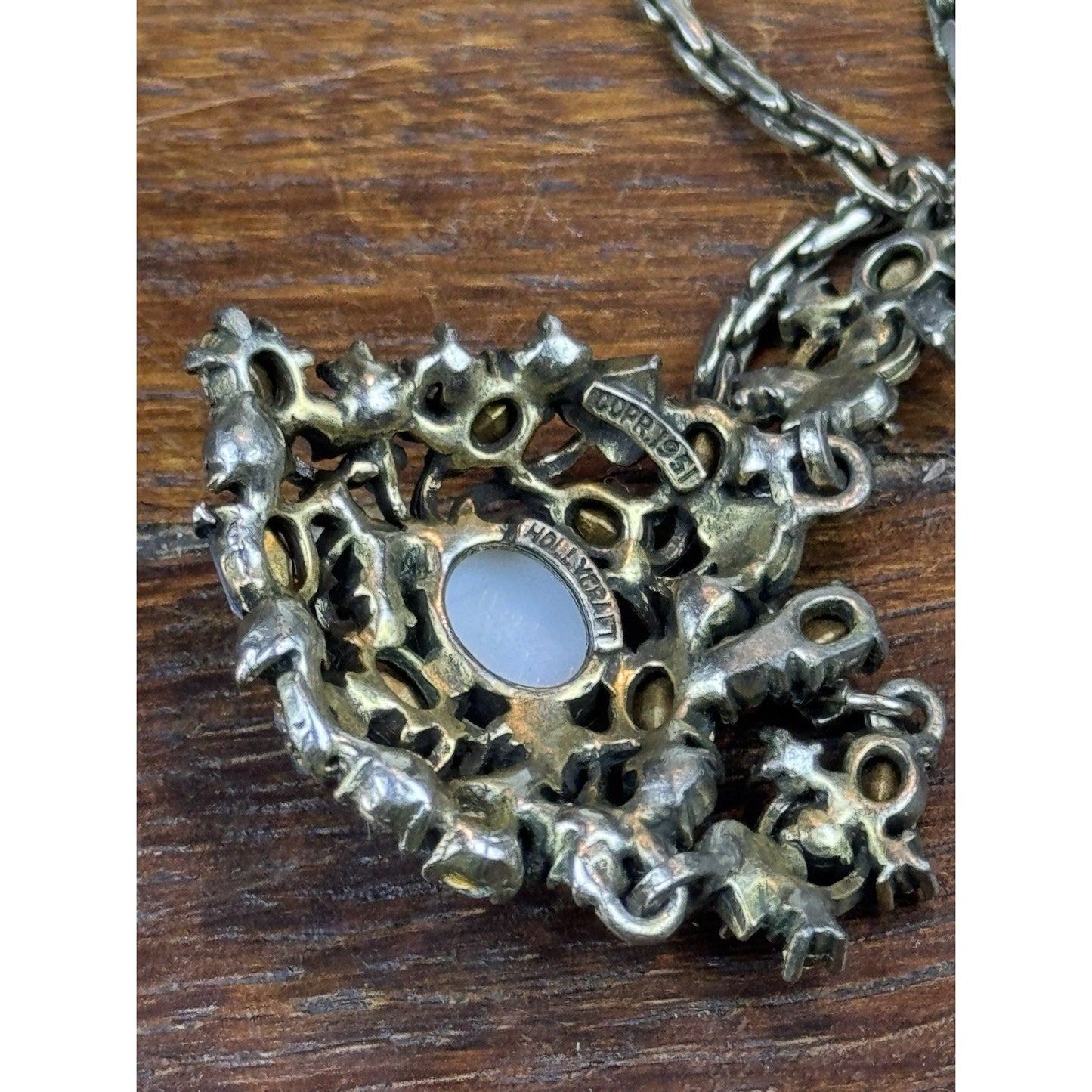 Vintage Hollycraft Necklace 1951 Blue Rhinestone Heart Easter Egg Silvertone 16”