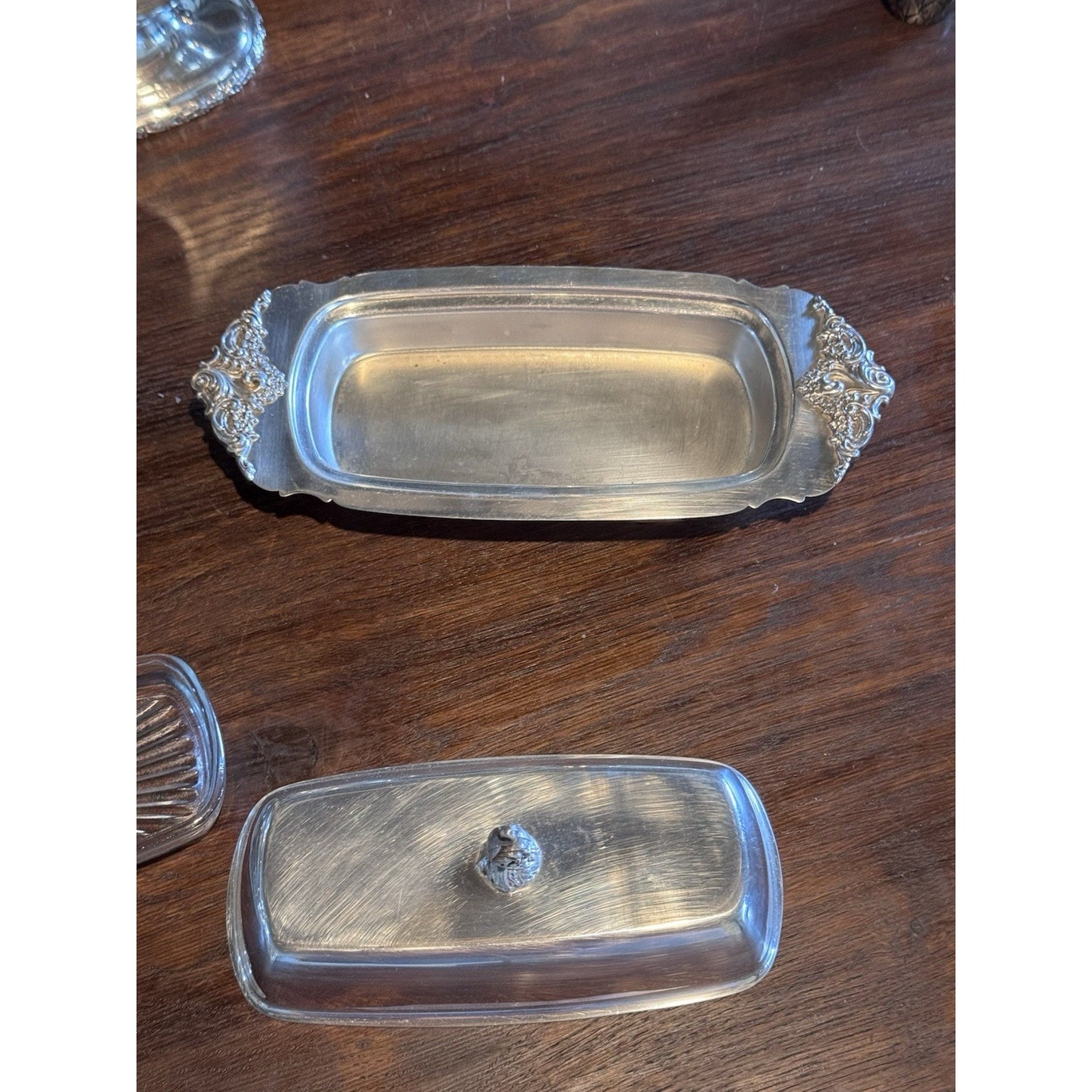 Silverplate Butter Dish Wallace Baroque Original Glass Insert VINTAGE