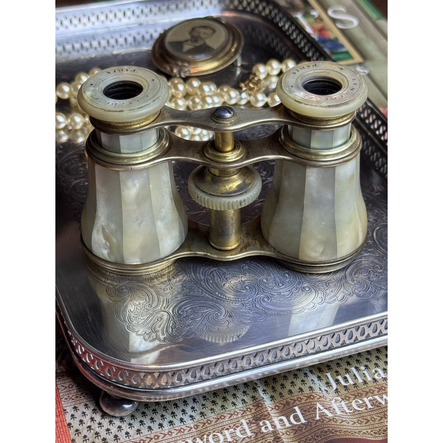 Antique Lemaire Paris Mother of Pearl Opera Glasses Binoculars Blanche CLEANED!