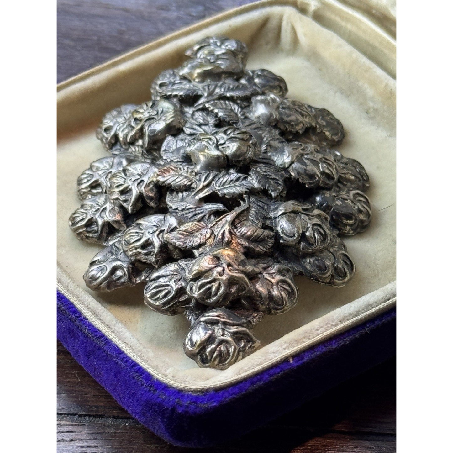 Vintage Brooch Silvertone Rose 3.5” Large Repoussé High Relief Floral Statement