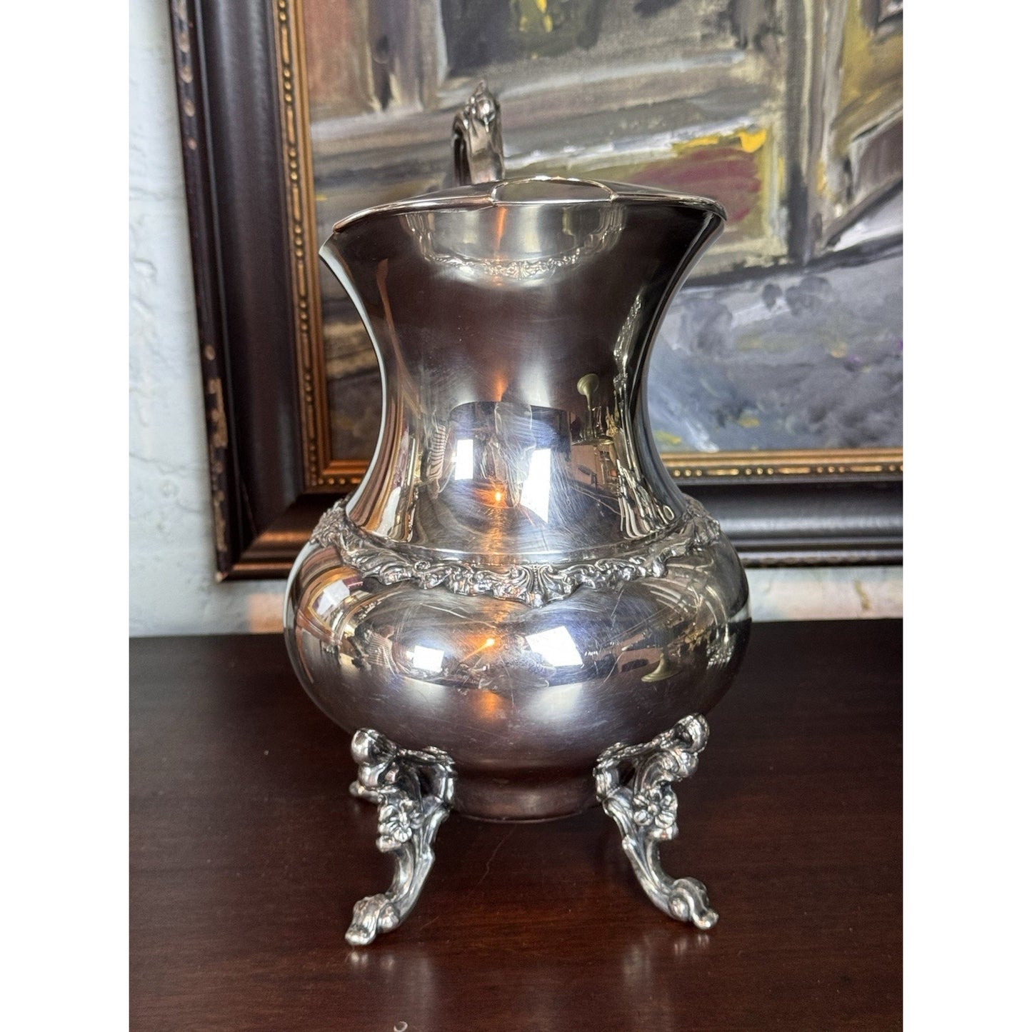 Silverplate Pitcher Footed Ornate Presentation Ewer Engraved 1972 10”h