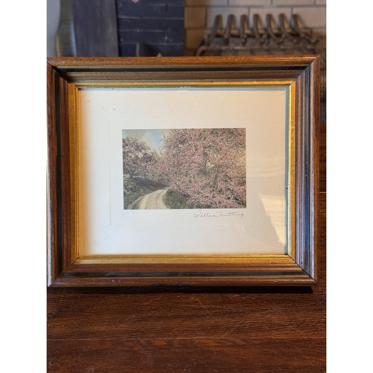 Wallace Nutting Framed Hand Colored Photograph Spring Blossoms Wood Frame 12”