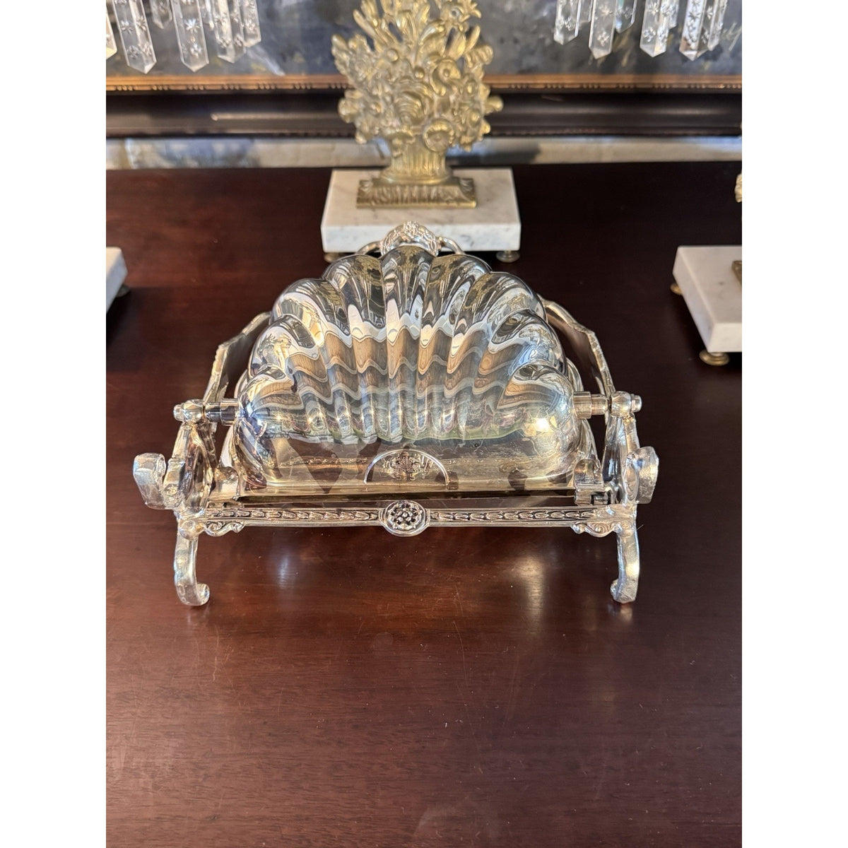 Victorian Style Silverplate Shell Biscuit Box Ornate Folding Server F.B. Rogers 10.5” READ‼️