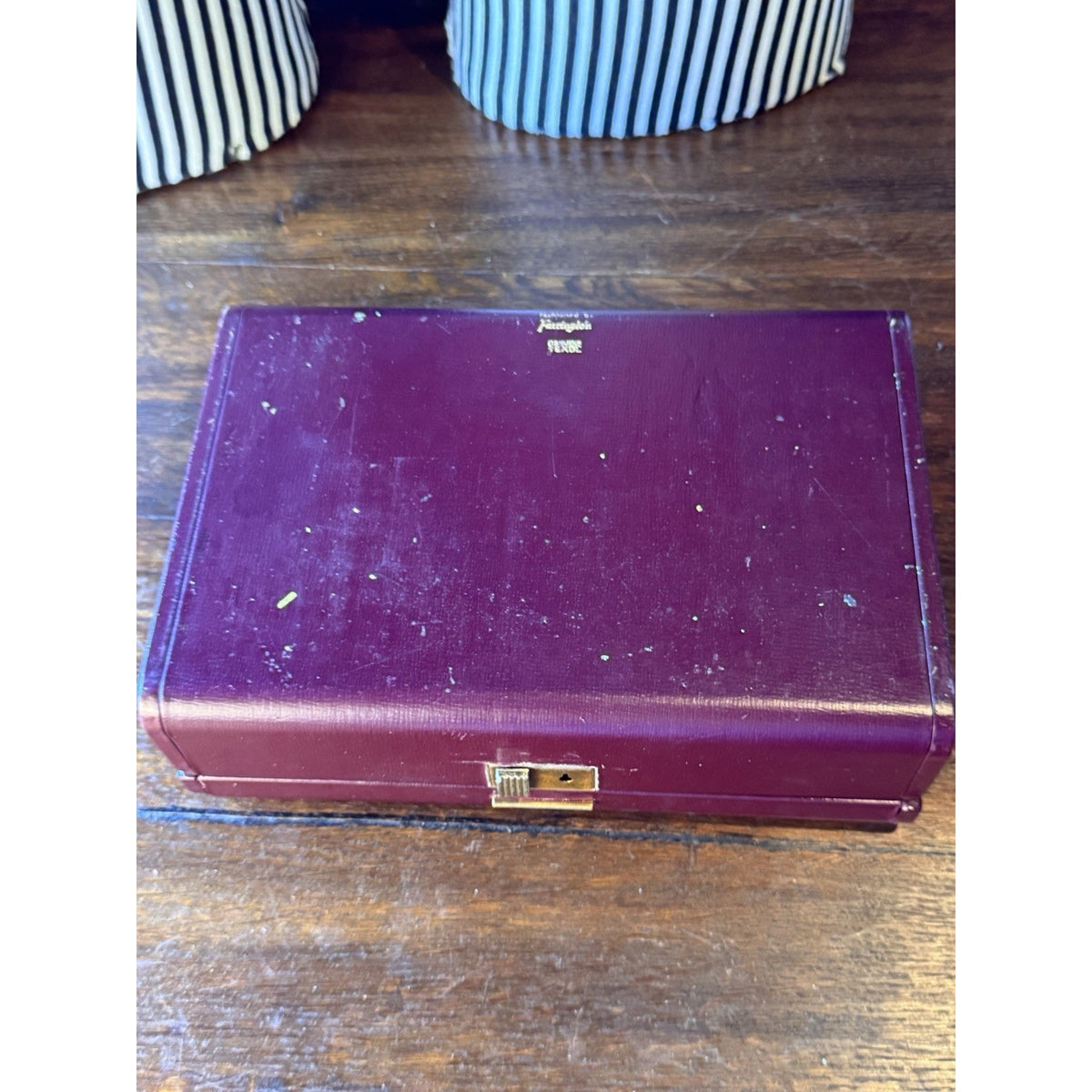 Vintage Farrington Jewelry Box Burgundy Texol Velvet Lined With Insert Case 9.5”