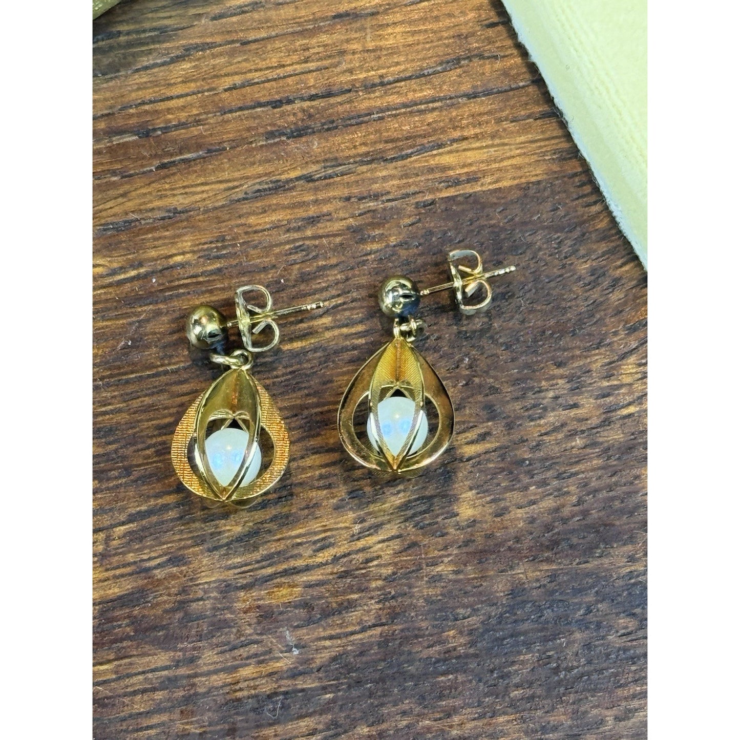 Vintage Gold Filled Cultured Pearl Drop Earrings 14K Posts Orig Case 1.25”