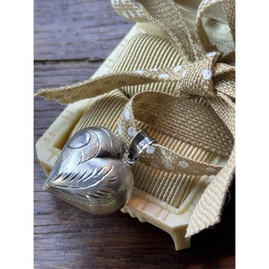 Sterling Silver Puffy Heart Pendant 1” Engraved 925 Vintage Love Token Charm