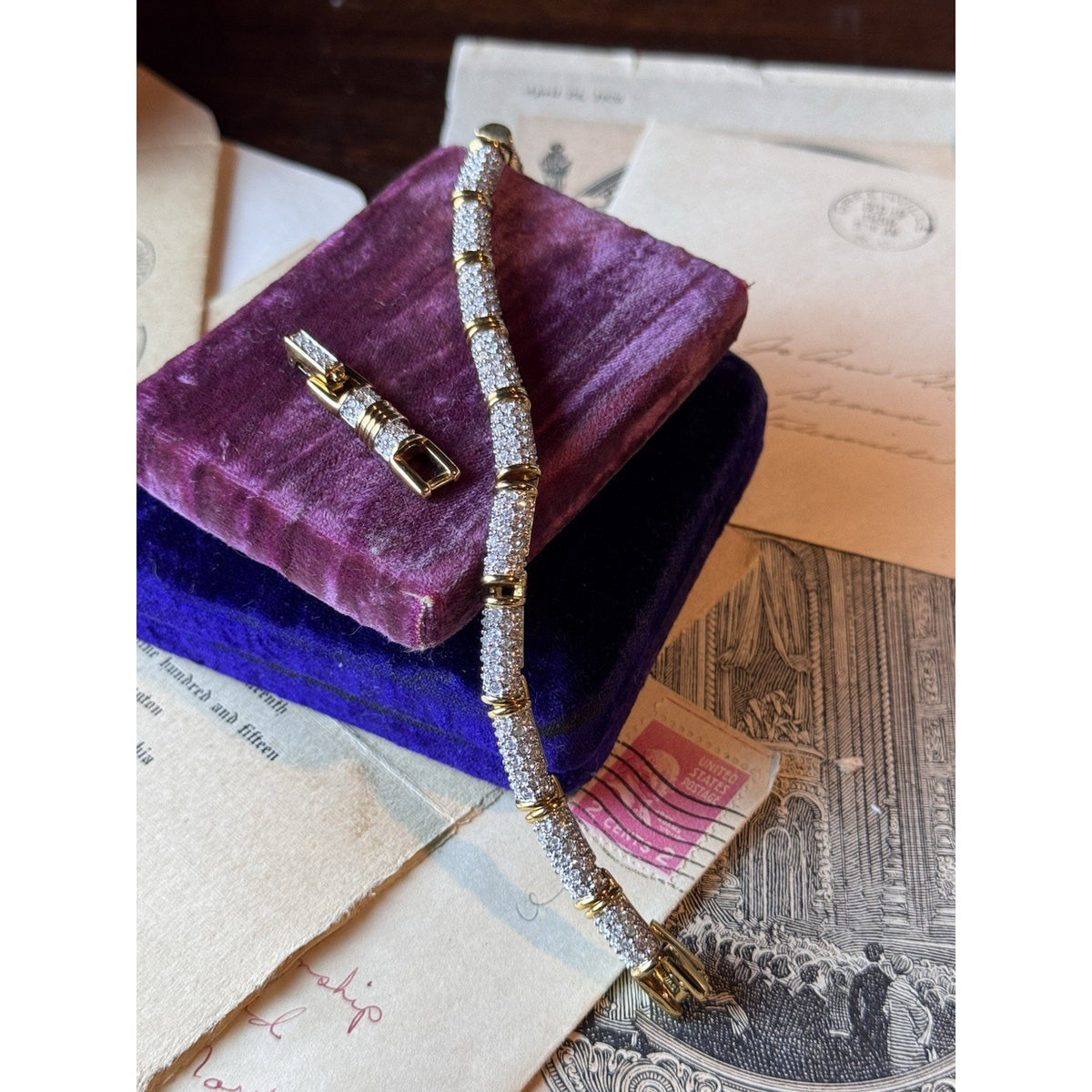 Swarovski Crystal Bracelet Goldtone Pavé Tennis Link Signed 7” 8” w. Extension