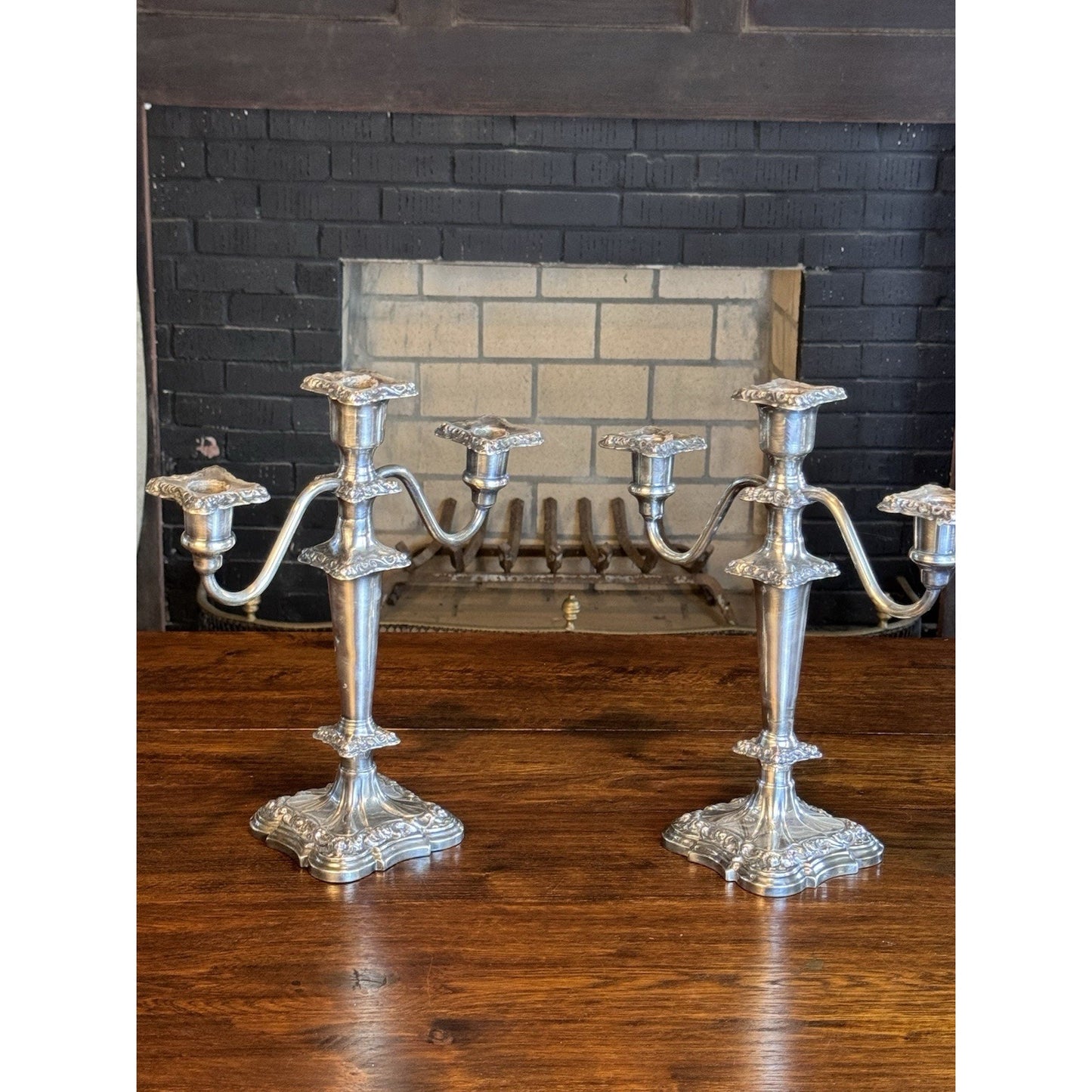 Silverplate Candelabra Pair Antique Repoussé 3-Light Ornate 12”h DENTS