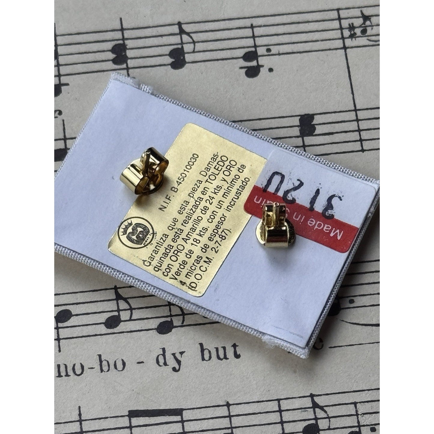Toledo Damascene Bird Earrings 24K 18K Gold Inlay Spain .75”