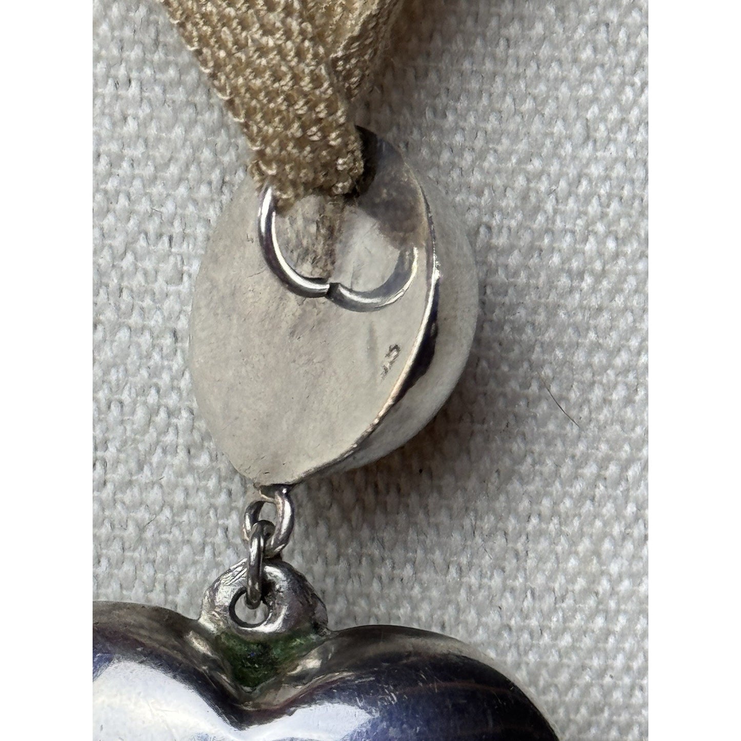 Vintage Sterling Silver 925 Puffy Heart Pendant Necklace 27” Ribbon 2.5”
