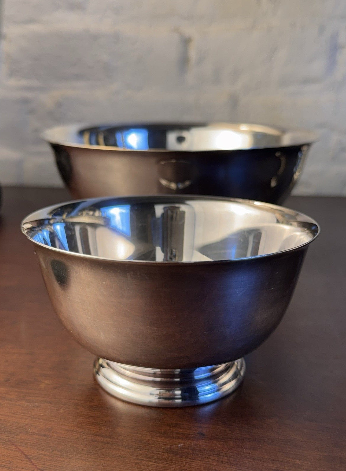 Vintage Revere Bowls Set 2 Silverplate Footed Serving Bowls 8” 5” Nesting