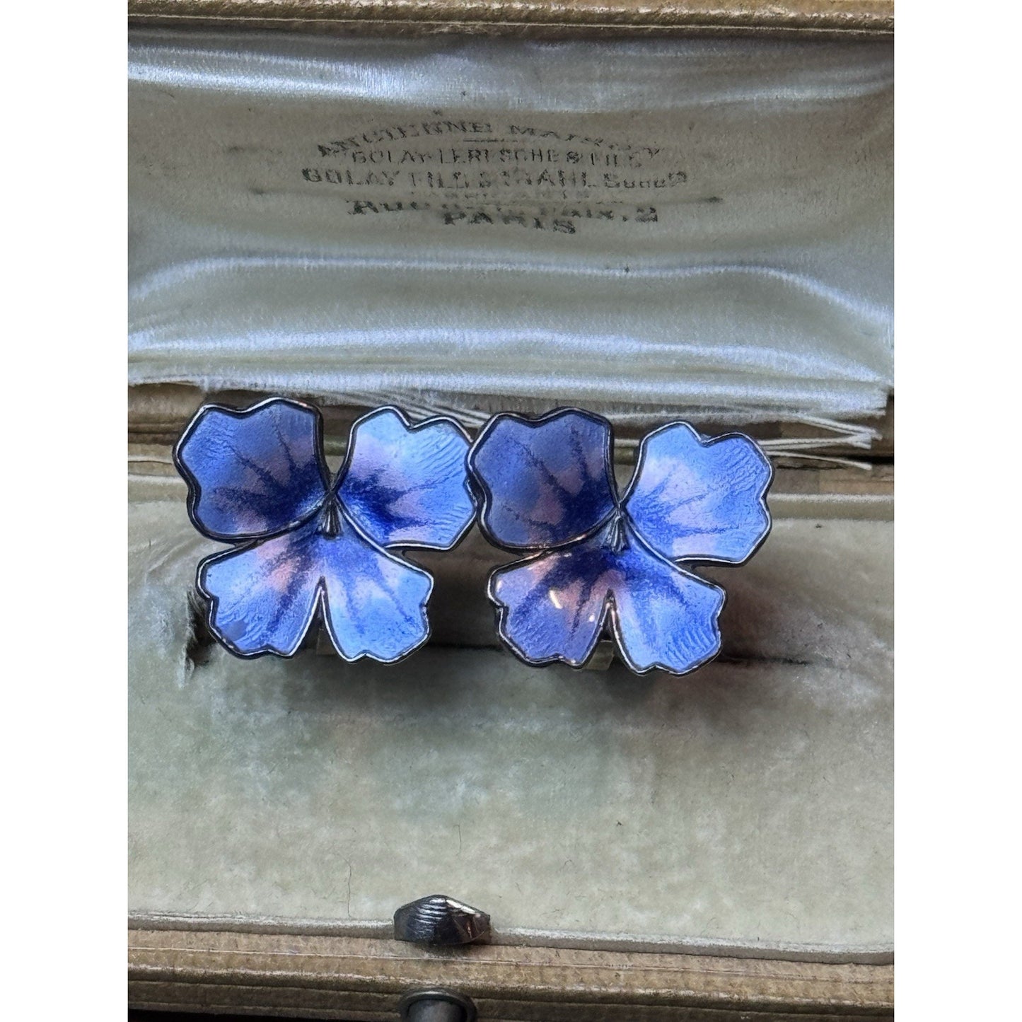 Vintage David Andersen Sterling Silver Blue Lavender Enamel Pansy Clip Earrings
