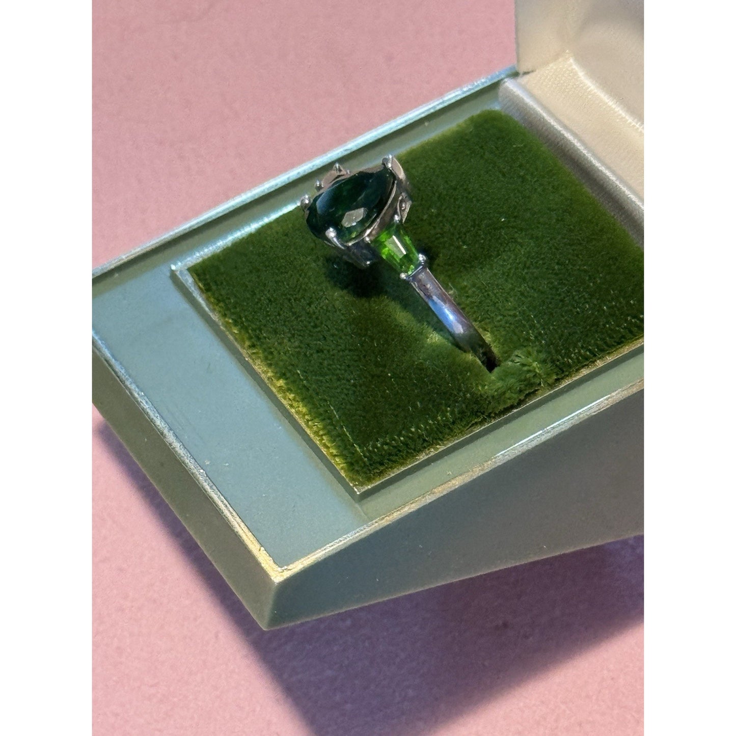 Vintage BBJ Sterling Silver Green Rhinestone Ring – Size 9.75