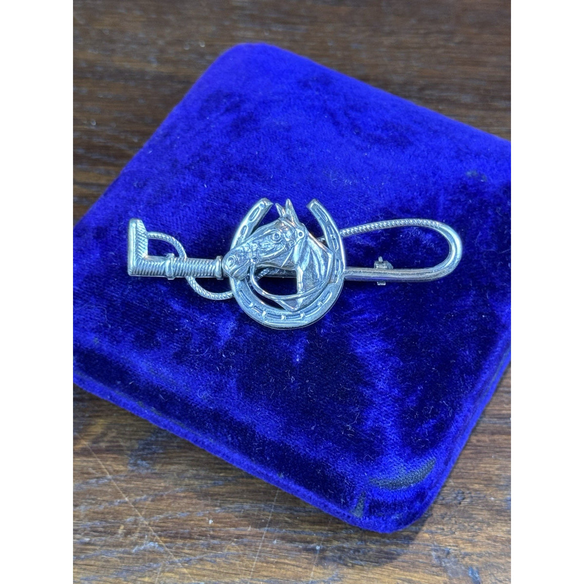 Vintage Sterling Silver Horse Brooch Horseshoe Riding Crop Equestrian Pin 2.5”