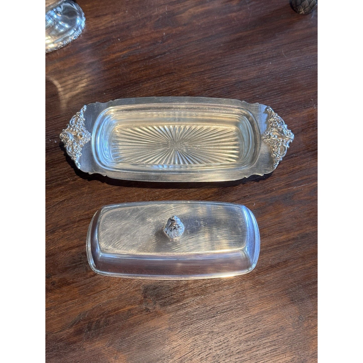 Silverplate Butter Dish Wallace Baroque Original Glass Insert VINTAGE
