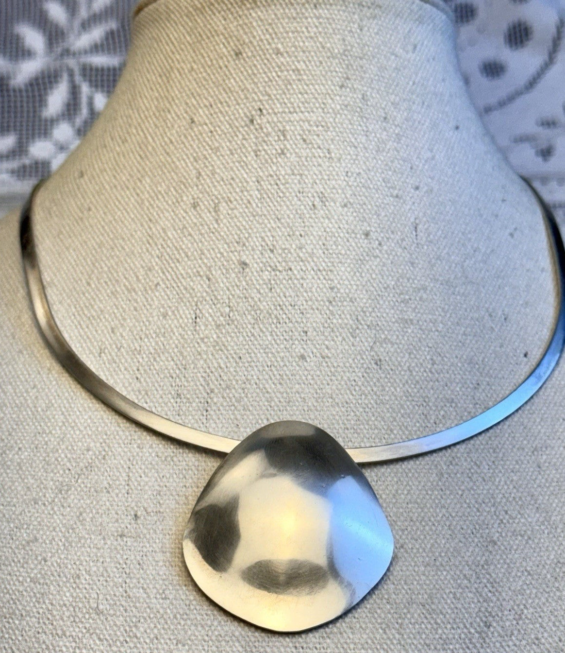 Sterling Silver Collar Necklace Mexico Sculptural Pendant Cactus Mark 925 18”