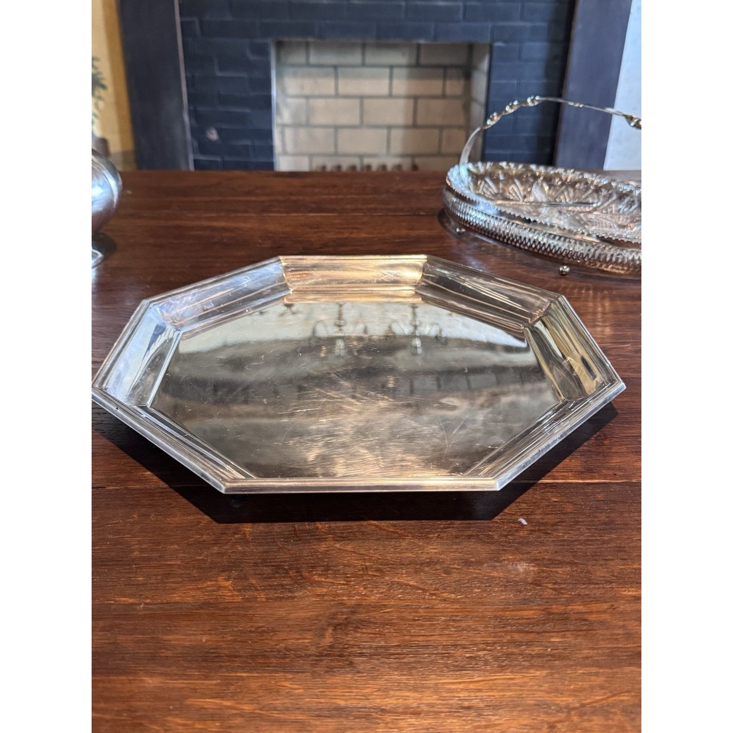Silverplate Octagonal Serving Tray Butler Tray 13.5” Vintage Tea Coffee Tray