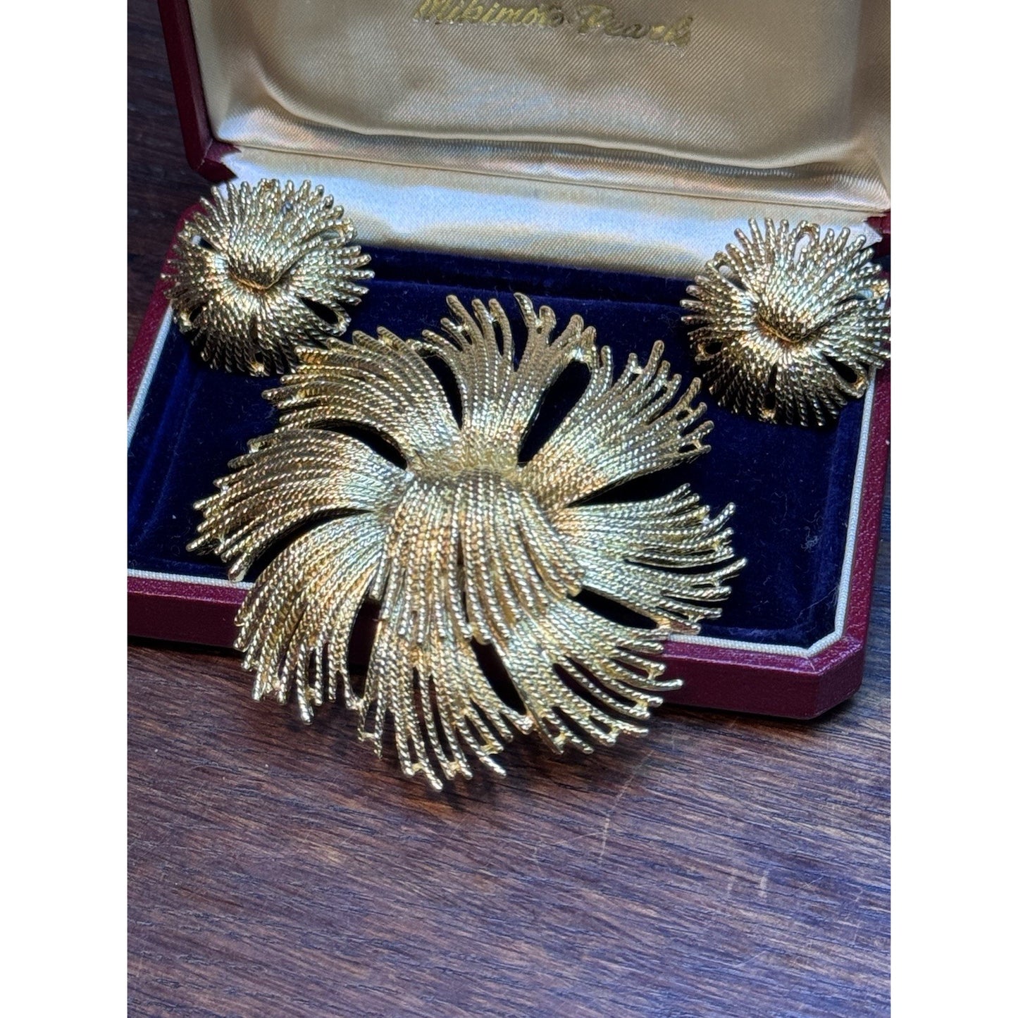 Vintage Monet Goldtone Brooch & Clip-On Earrings Set