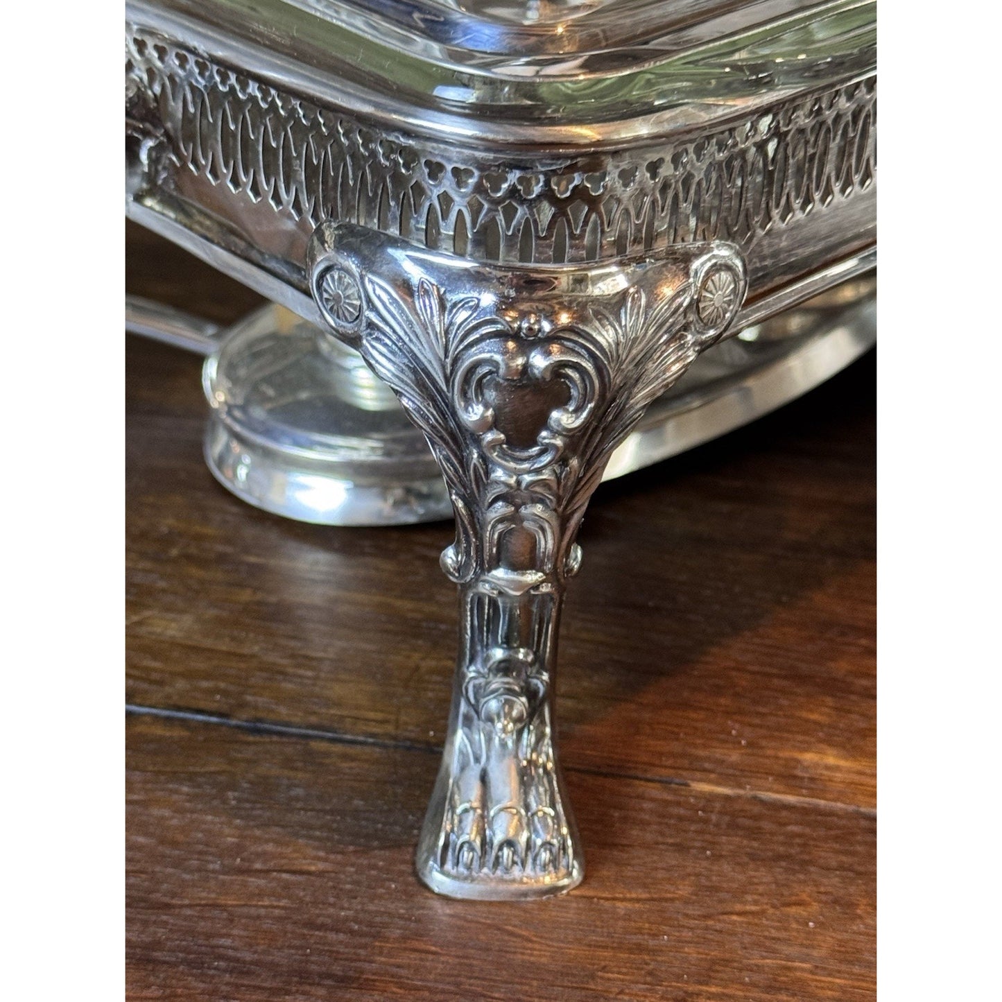Silverplate Double Chafing Dish Warmer with Two Fire-King 1 Qt Covered Dishes