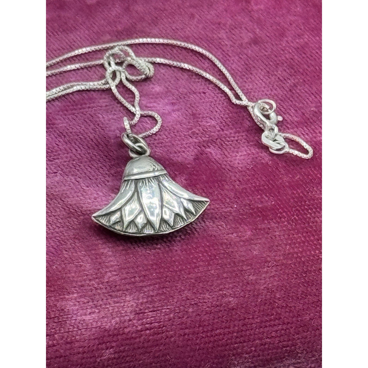 Egyptian Lotus Pendant Necklace Sterling Silver Delicate Chain 18”