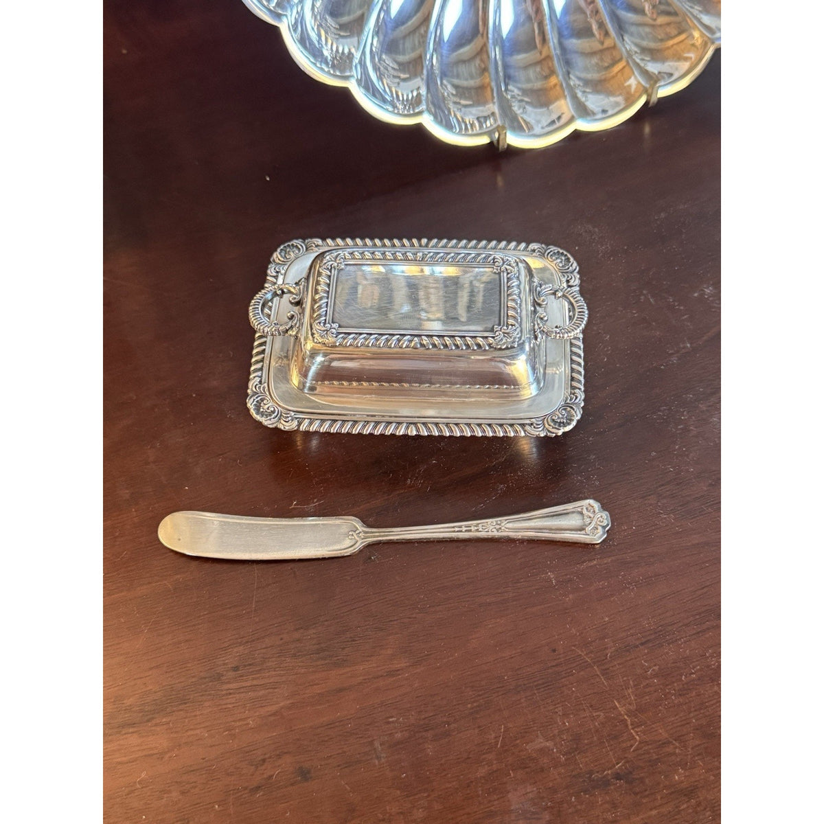 Silverplate Miniature Butter Dish With Lid & Spreader Vintage Set #B 4.5”