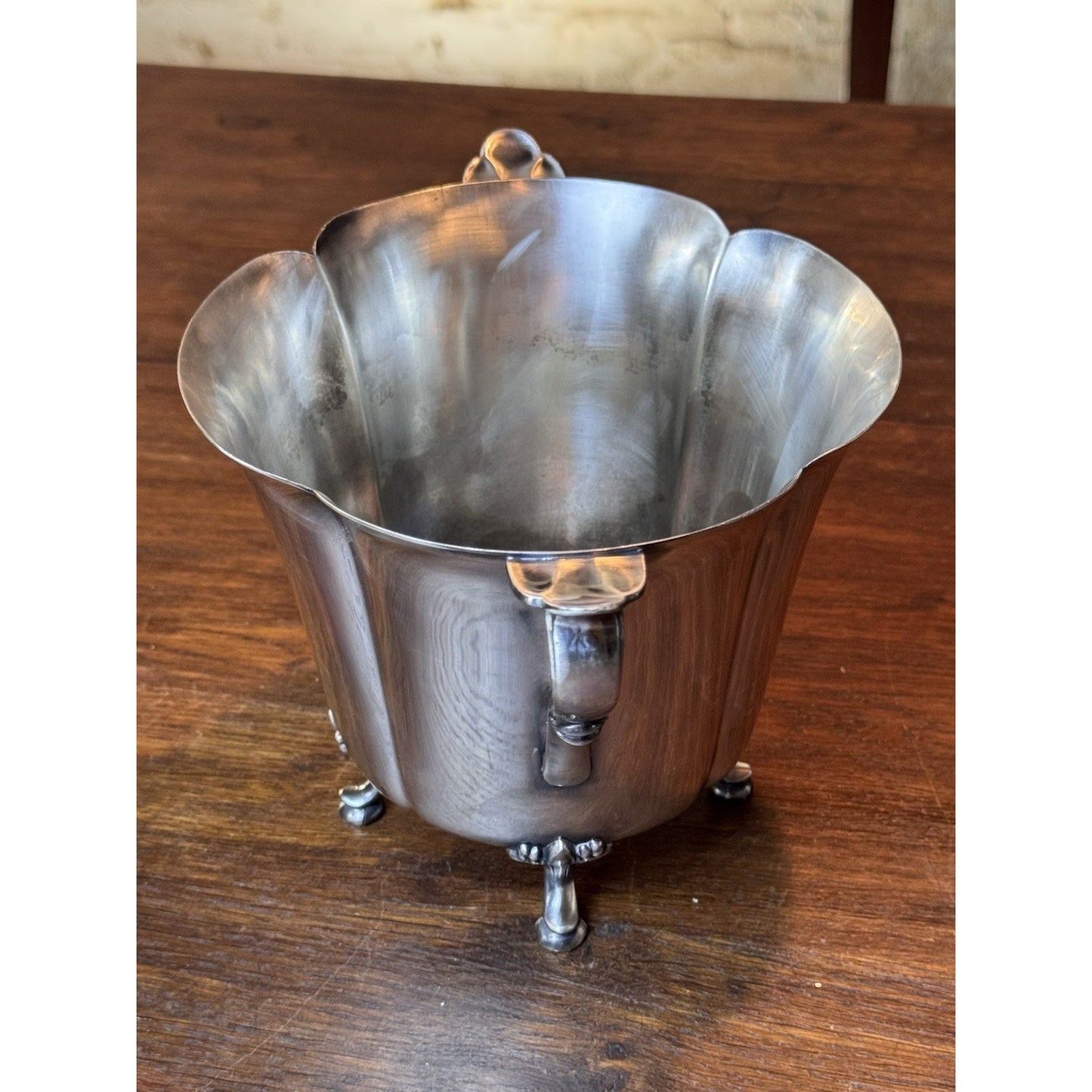 Vintage Silverplate Ice Bucket Footed Floral 8.25”