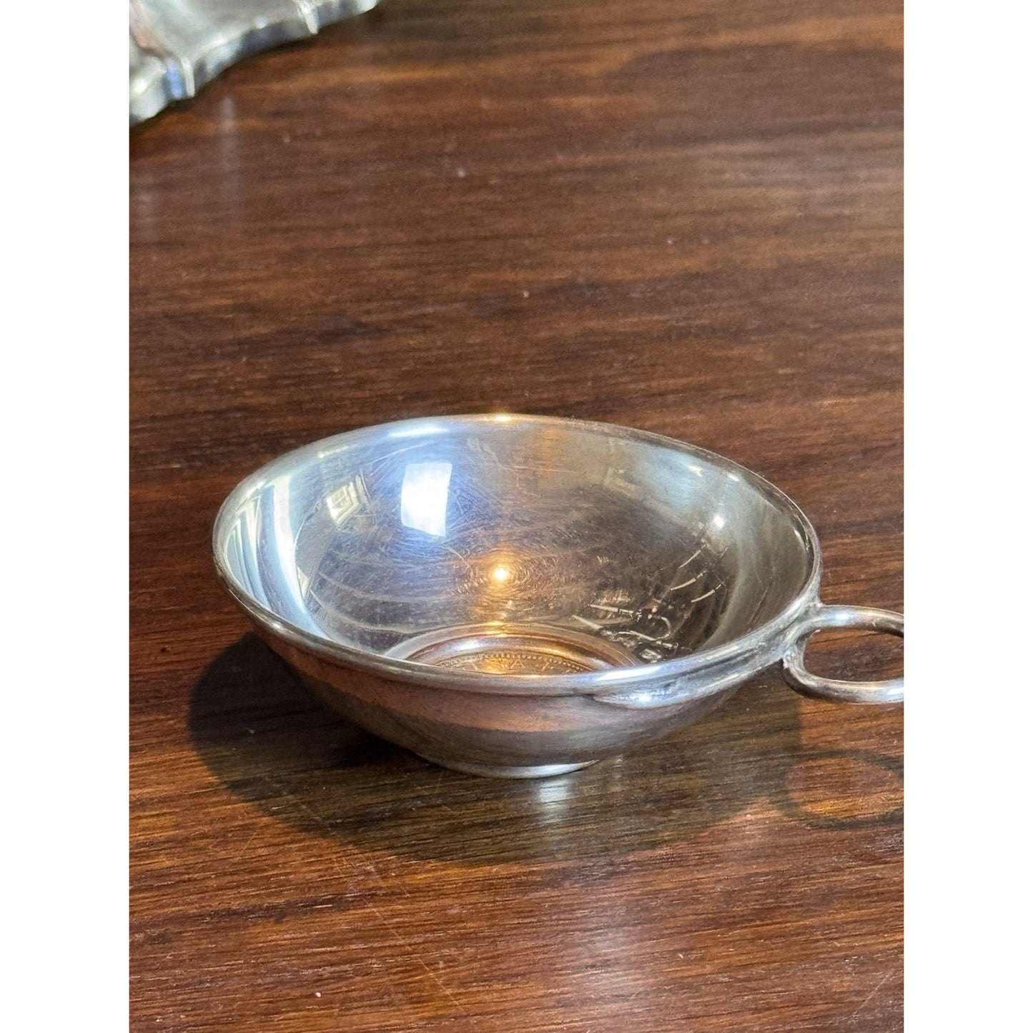 English Silverplate Wine Taster Tastevin 1957 Half Crown Coin Queen Elizabeth II