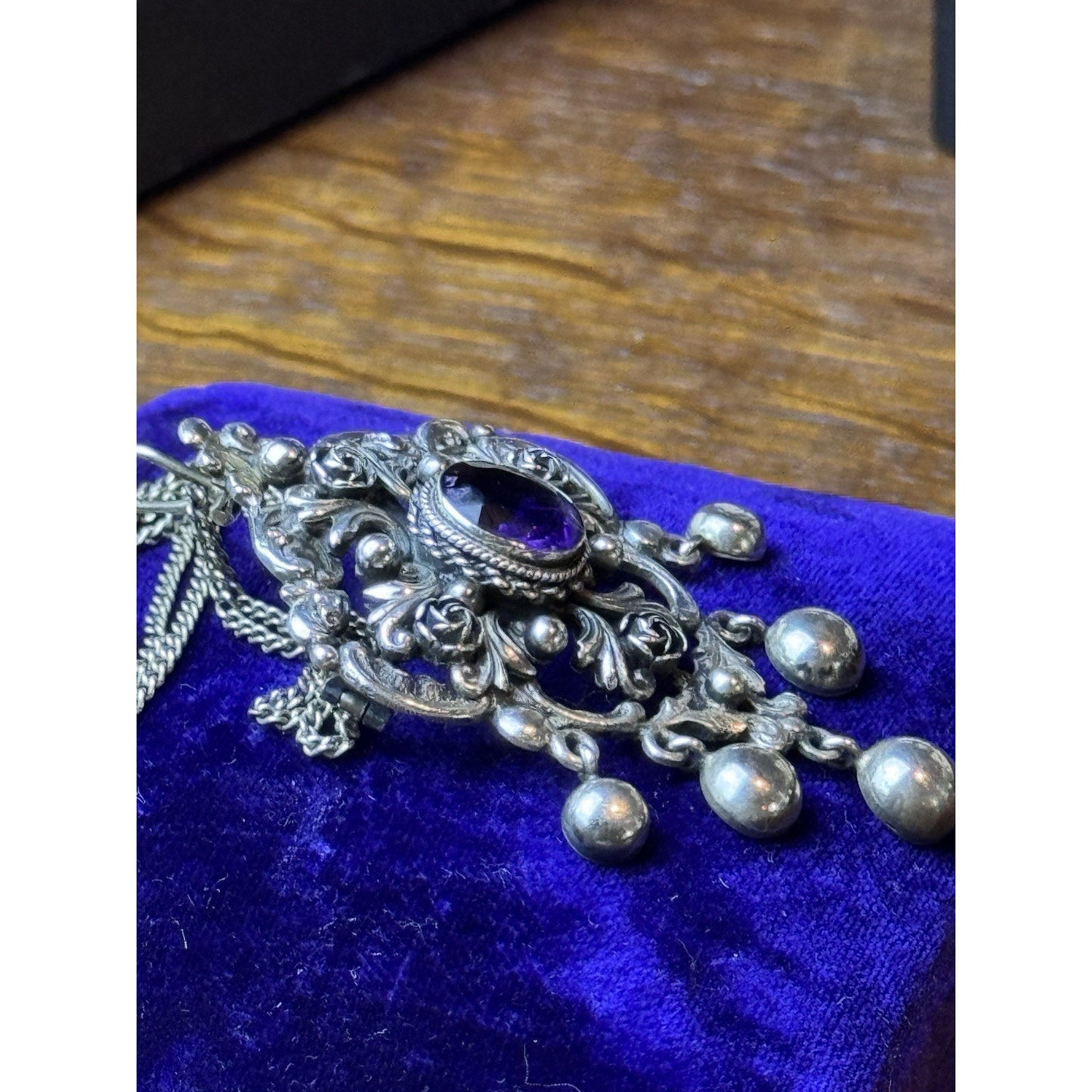 PERUZZI 800 Silver Florence Pendant Brooch Renaissance Revival Purple Stone