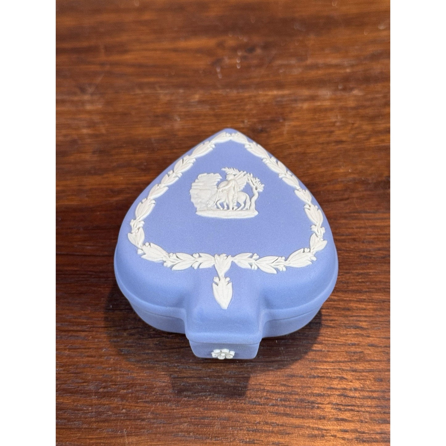 Vintage Wedgwood Jasperware Blue Spade Trinket Box Pegasus Lidded 3” England