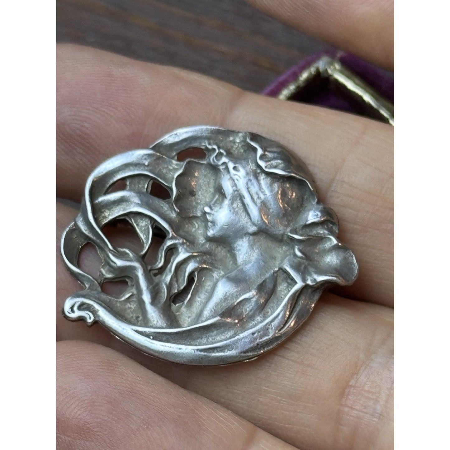 Vintage Sterling Silver Art Nouveau Lady Brooch Pin 925 Figural Maiden 1.25”