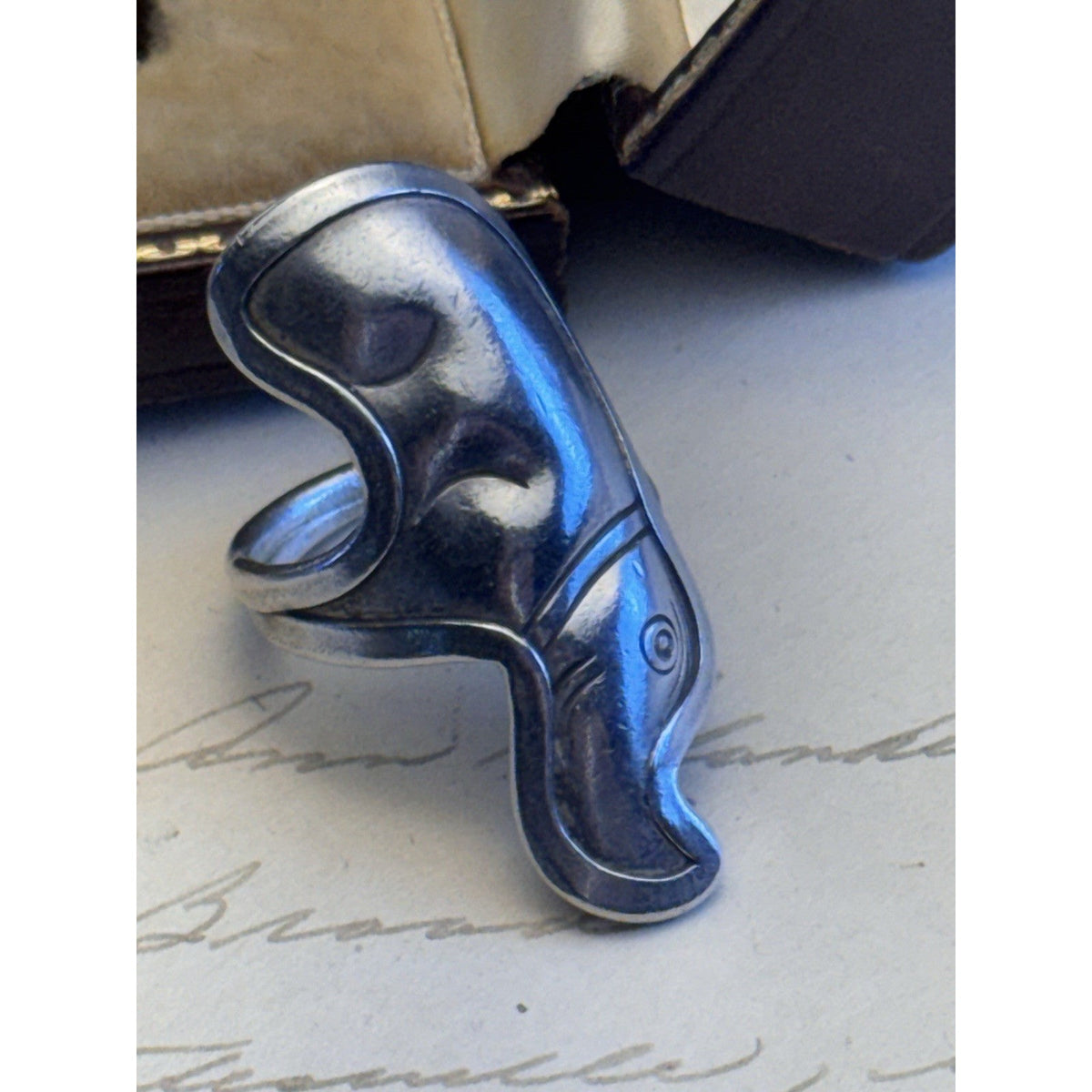 Silver Elephant Ring TESTED Thai Artisan Statement Adjustable Size 9
