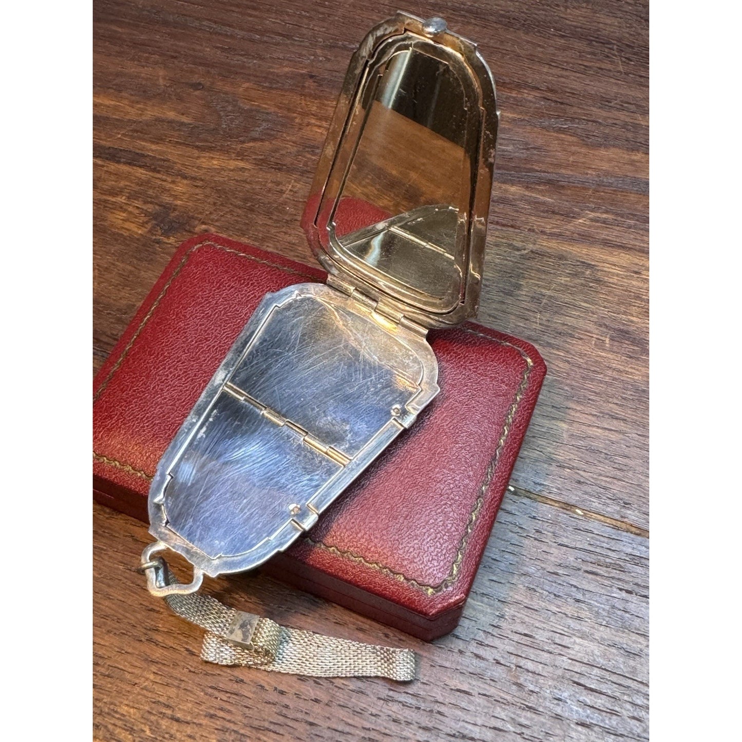 Vintage Art Deco Silverplate Compact Wristlet Mirror No Monogram 1920-30