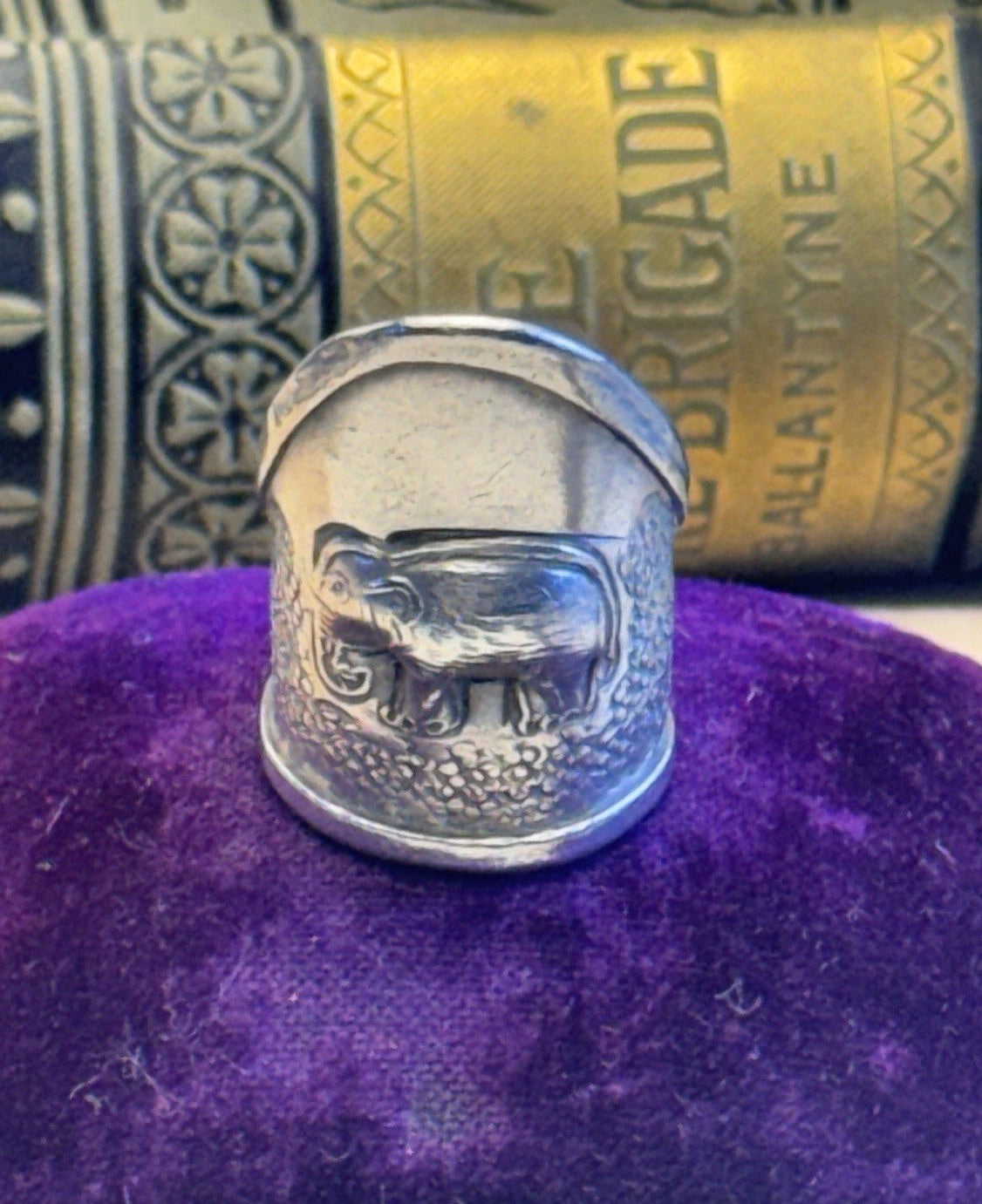 Silver Ring Thai Elephant Artisan Adjustable Size 6 Statement Wide Band 1.25”