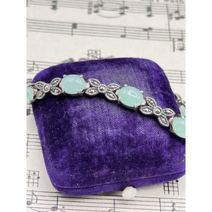 Sterling Bracelet Marcasite Green Cabochon Link 7.75” MISSING Marcasite‼️