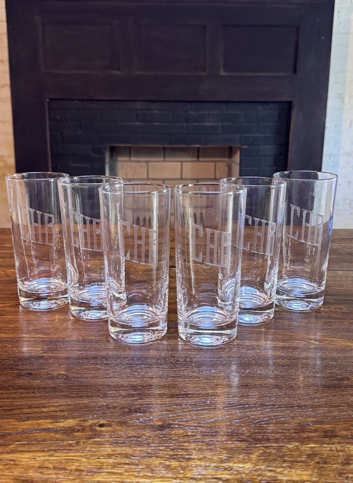 Set 6 Monogram CHB Highball Glasses Tall Cocktail Tumblers 6.25”