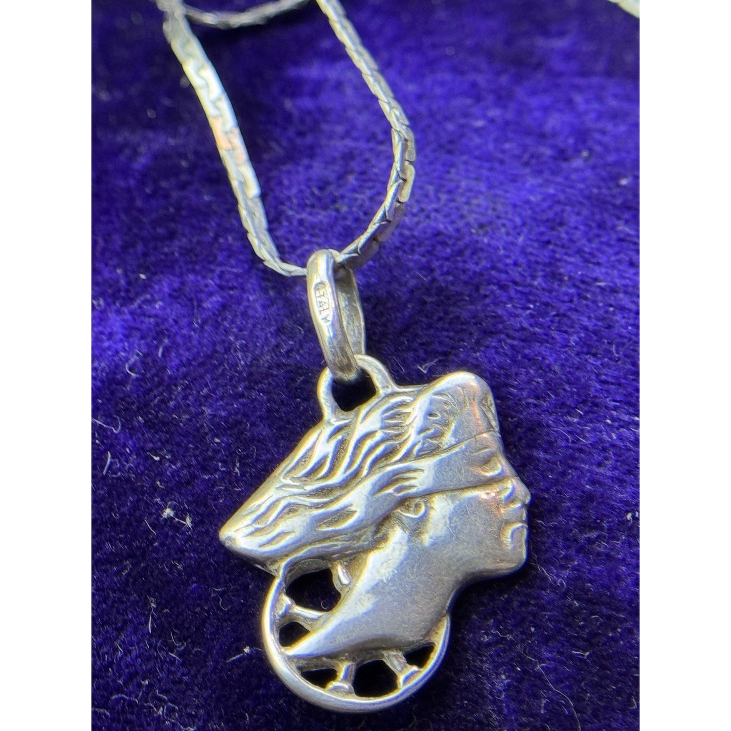 Art Nouveau Style Sterling Silver Woman Pendant Necklace 19.75” Italy 925 1”