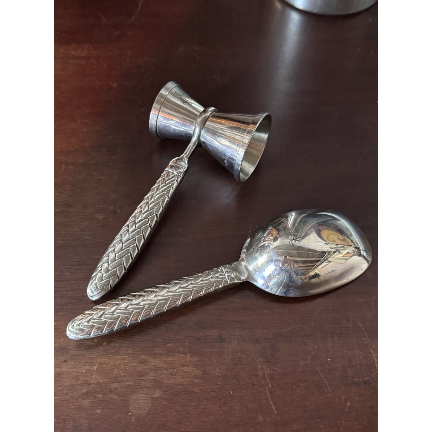 Ralph Lauren RLL Barware Ice Scoop Jigger Set 8” Equestrian Braid 18/8 Stainless