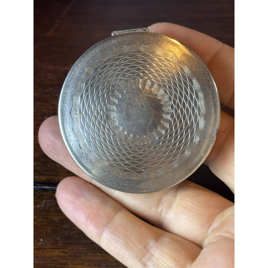 Antique Compact Norida 1924 Silvertone Powder Mirror Sifter Puff USA 2” EMPTY