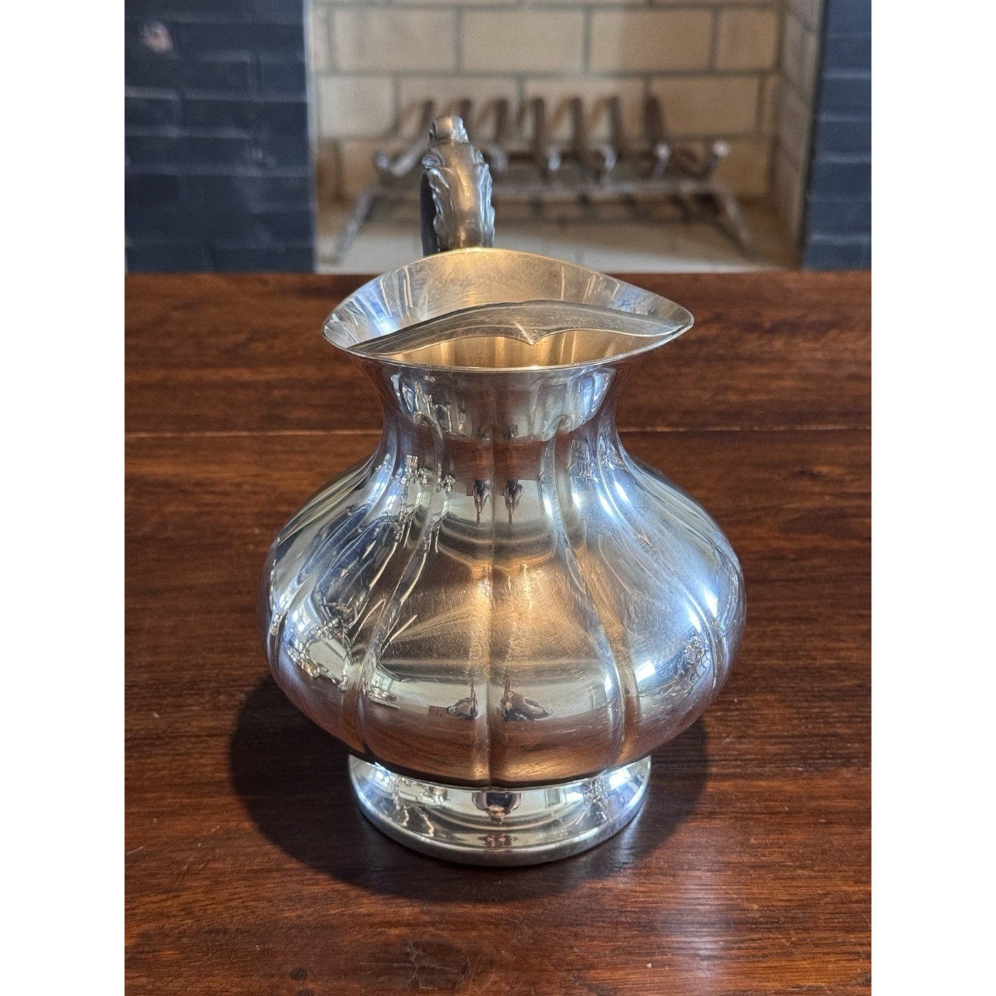 Silverplate Pitcher Ice Lip Chippendale Style Water Jug Barware 8” Vintage
